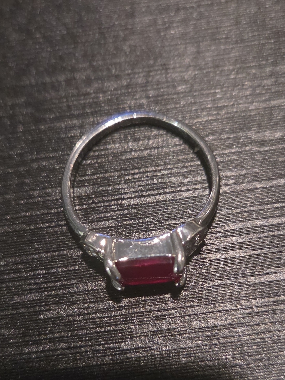 Silver Ring with Red Emerald-Cut Center Stone - Women's Jewelry - Picture 4 of 4